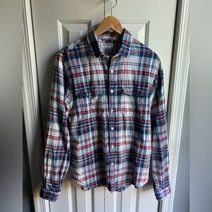 Express Mens Plaid Linen Blend Roll Tab Long Sleeve Button Up Shirt Size Medium